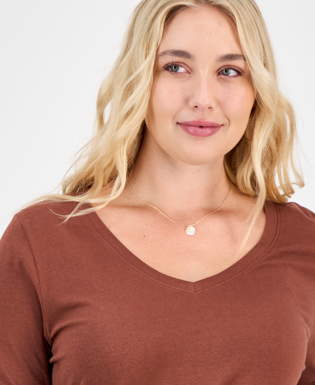 Aveto Plus Size V-neck Top In Brown