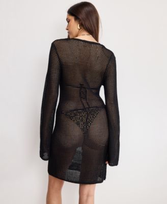 Women's Plunge Neck Crochet Mini Dress, Regular and Plus