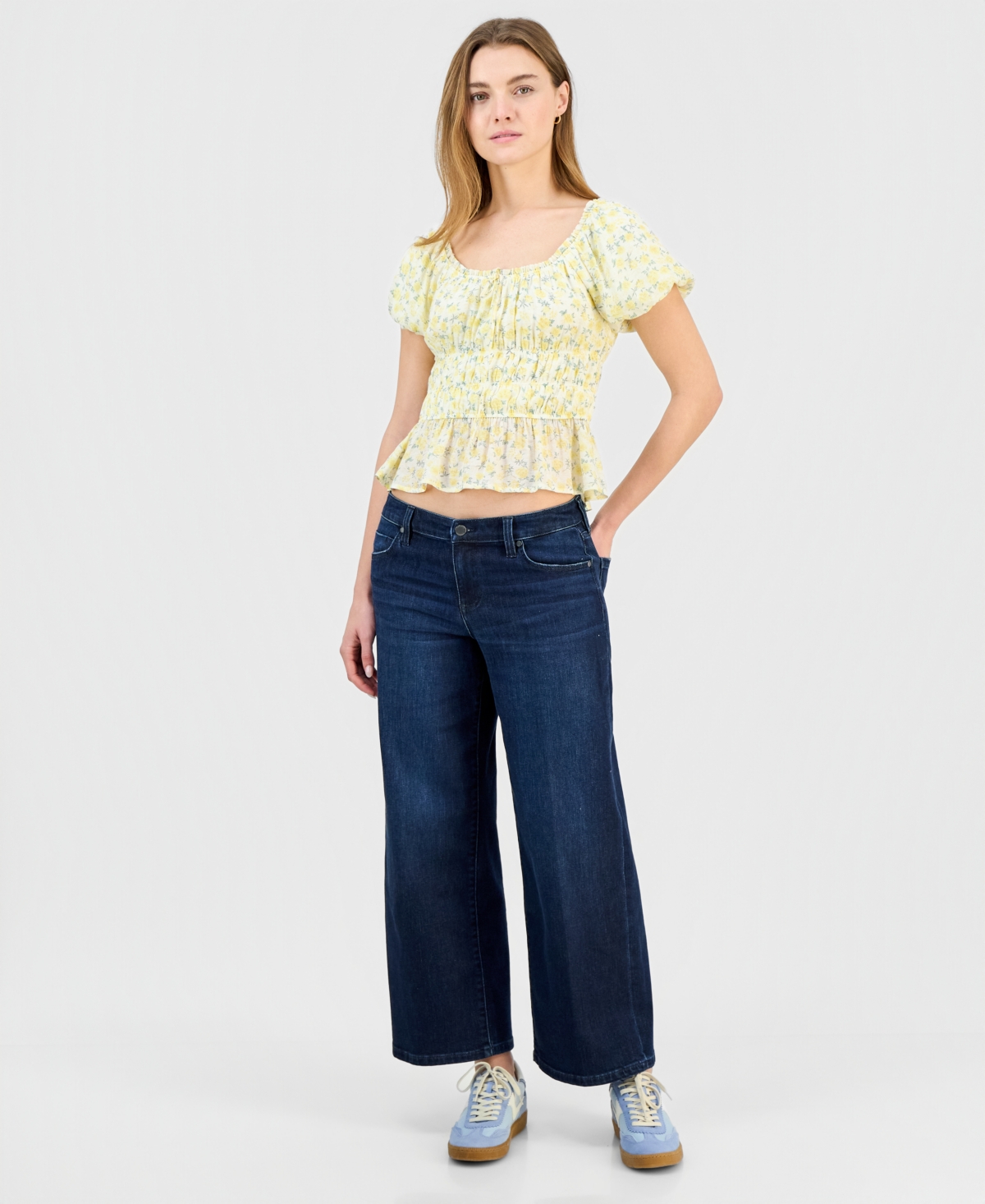 Sincerely Jules Juniors' Floral Print Short Sleeve Woven Top In Multi