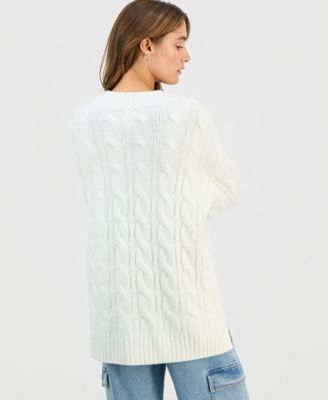 Juniors' Oversized Cable-Knit Sweater