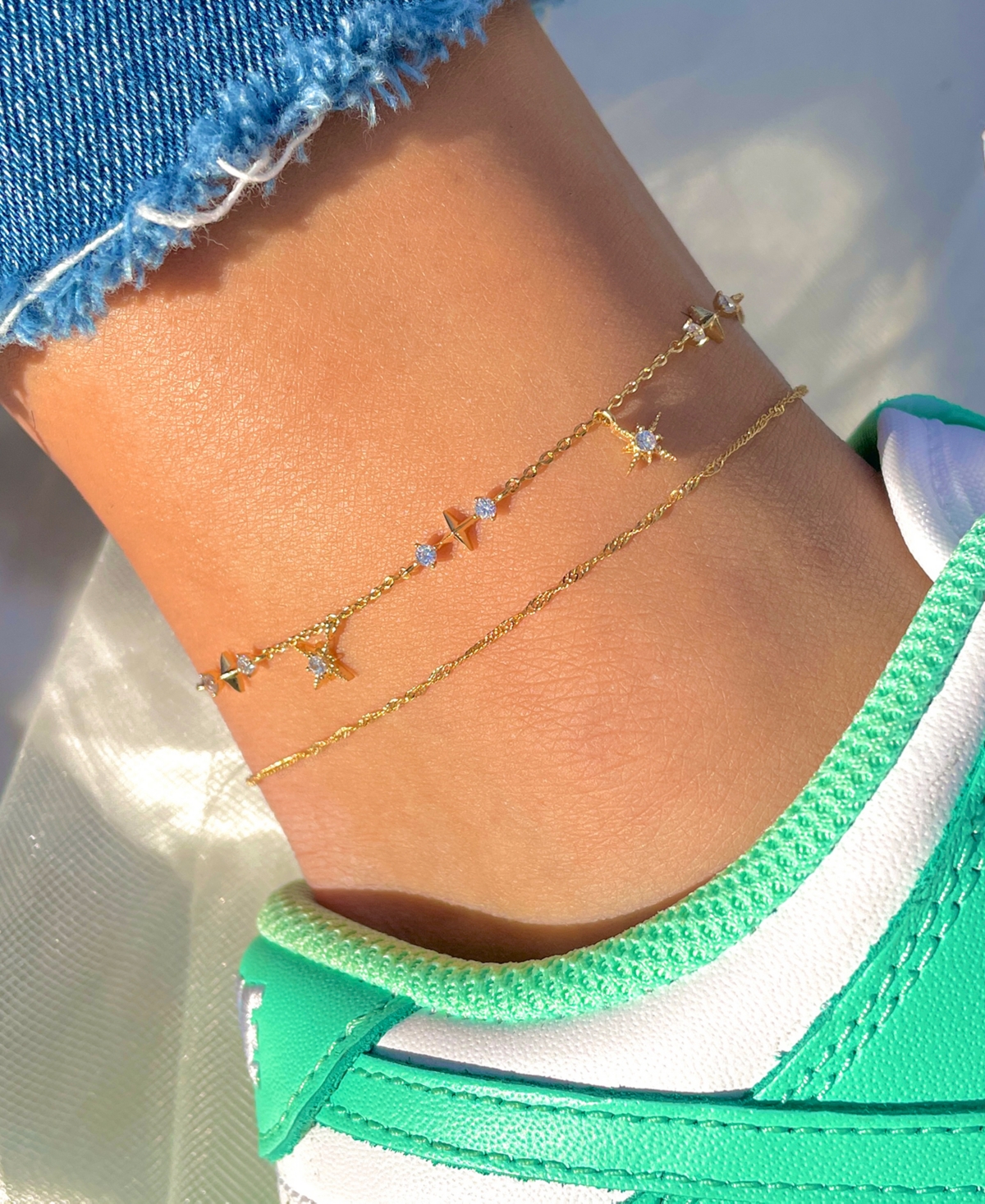 Girls Crew Crystal Wandering Gold Plated Stars Anklet