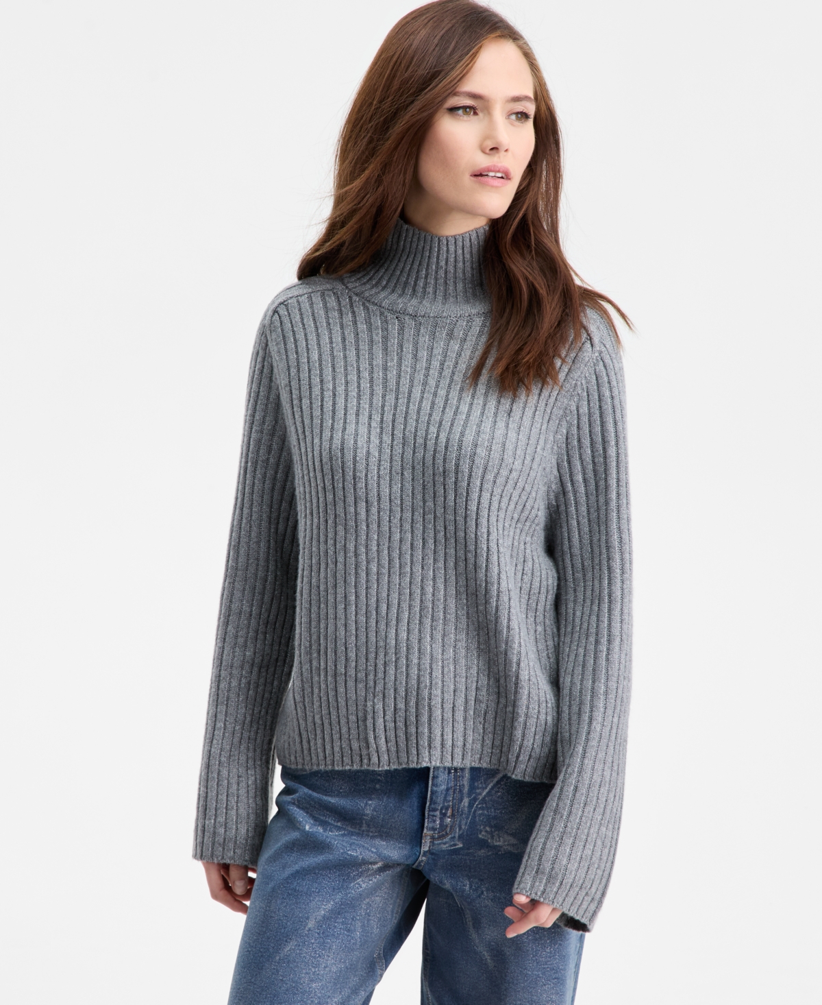 Bar Iii Women's Mock-neck Ribbed Sweater, Macy's Exclusive In Gray