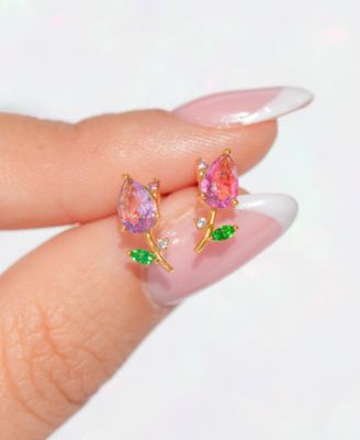 Crystal Blossoming Gold Plated Tulip Studs