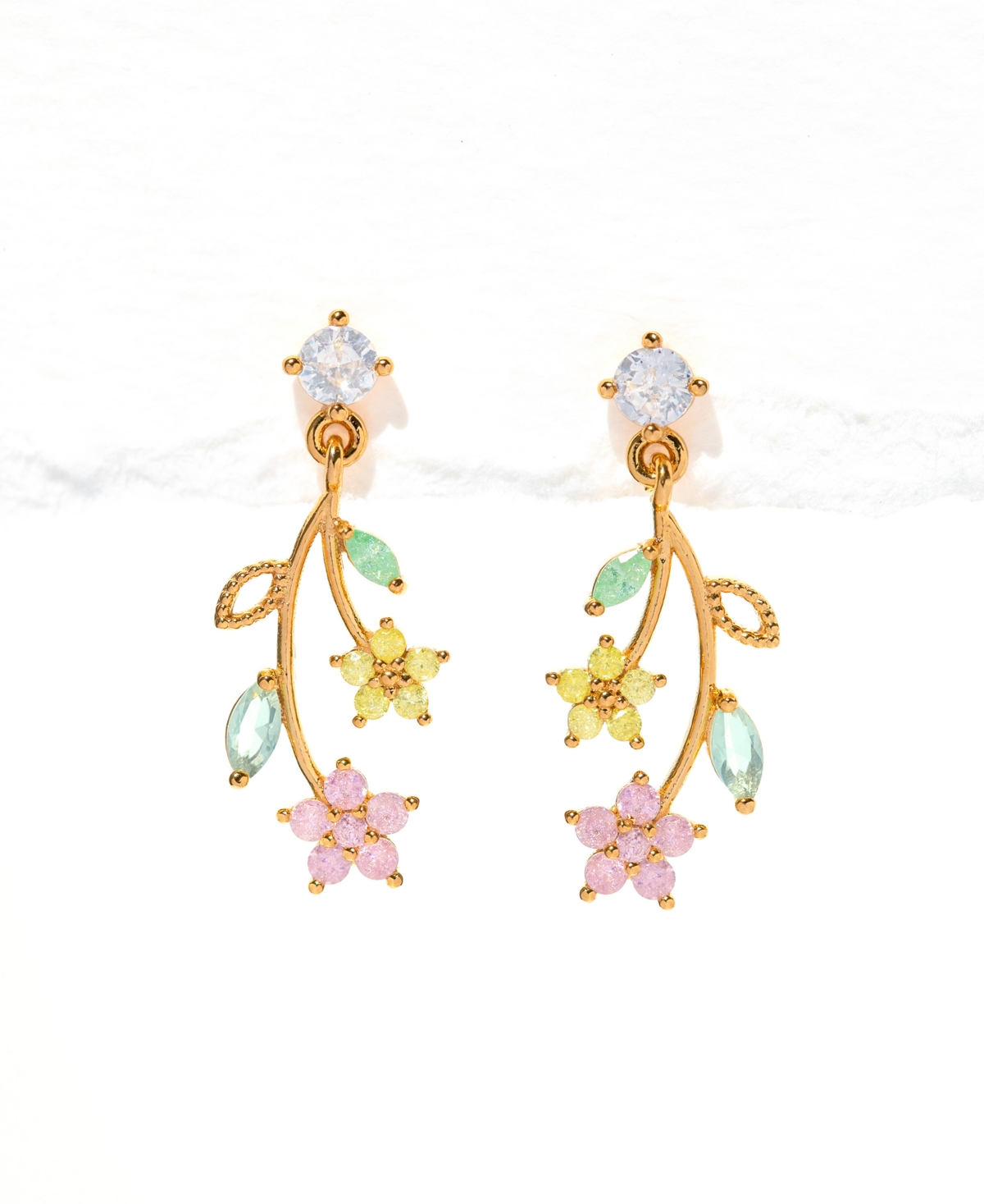 Girls Crew Crystal Gold Plated Flower Stem Dangle Earrings In Gold