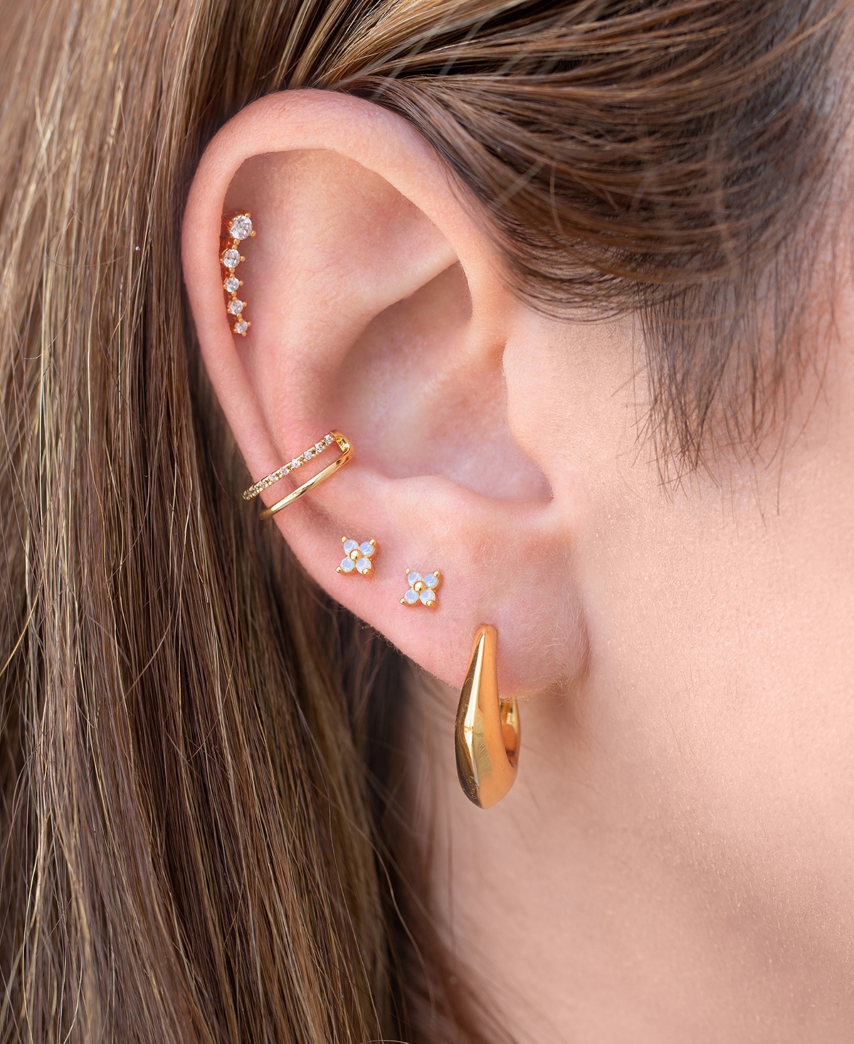 Girls Crew Crystal Gold Plated Blue Blossom Flat Back Earrings