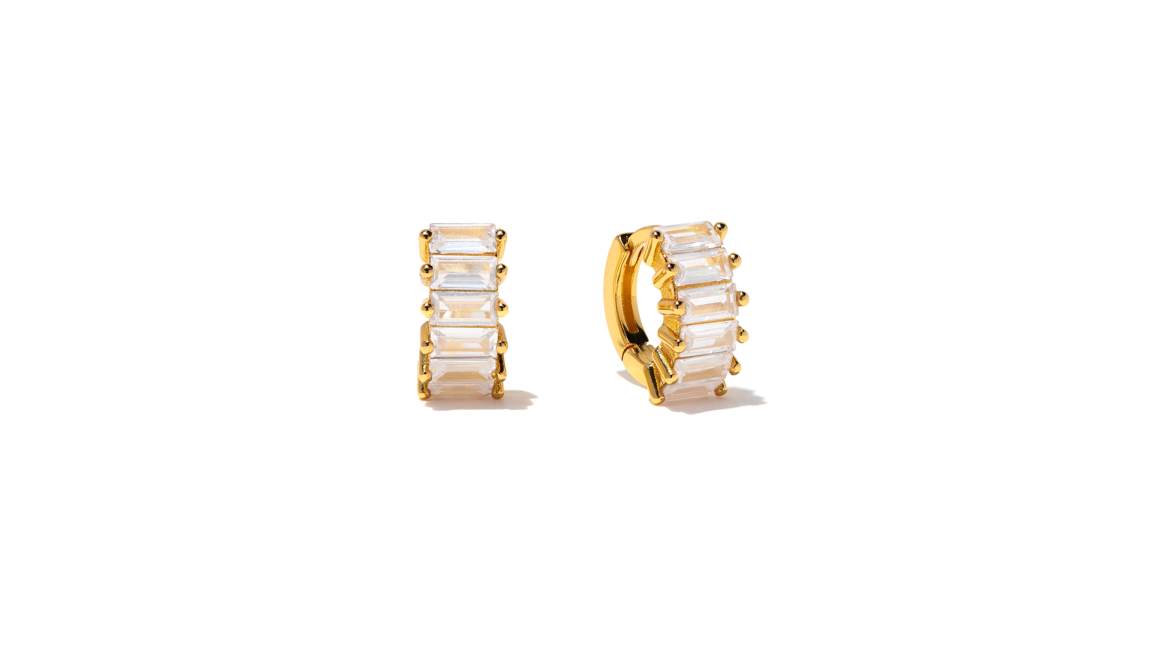 Girls Crew Crystal Bling Baguette Gold Plated Huggie Hoop Earrings