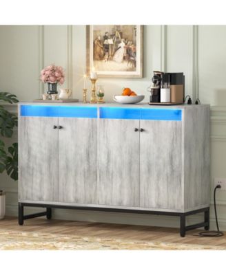 Ahaeaplus Storage Buffet Cabinet with Adjustable Shelves, Coffee Bar with Charging Station, LED Light
