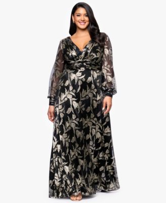 Betsy & Adam - Plus Size Long Crinkle Sleeve A-Line Dress