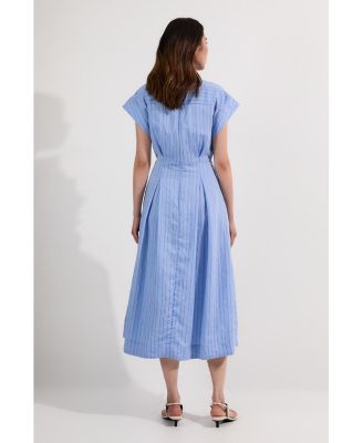 Women's Belted Woven Midi Shirt Dress
