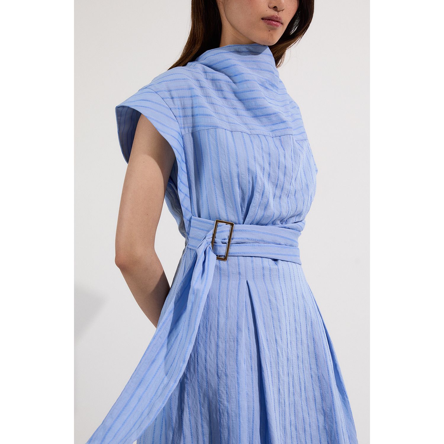 Women's Belted Woven Midi Shirt Dress