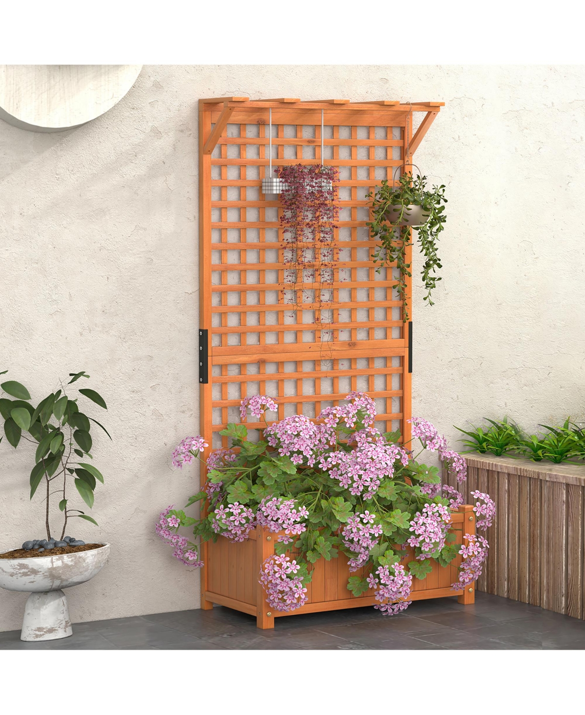 Gymax Wooden Planter Raised Garden Bed w/ Planter Box & Trellis Indoor & Outdoor