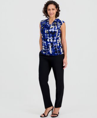 Women's Diamond Print Cowl Neck Top, Regular & Petite