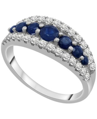 Macy's - Blue Sapphire (7/8 ct. t.w.) and Diamond (1/2 ct. t.w.) Graduated Ring in 14K White Gold