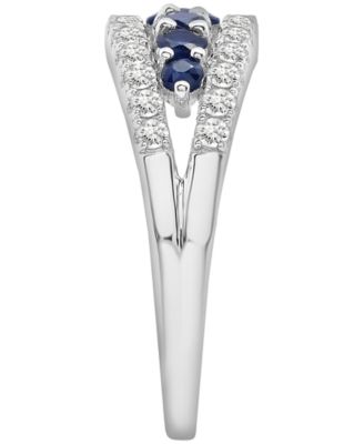 Blue Sapphire (7/8 ct. t.w.) and Diamond (1/2 ct. t.w.) Graduated Ring in 14k White Gold