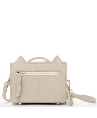 Pebble Leather Cat Crossbody Bag Cute Top Handle Purse Small Shoulder Handbag