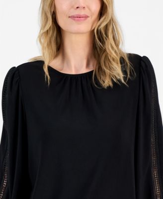 Women's Crewneck 3/4-Lace-Trim-Sleeve Top, Regular & Petite