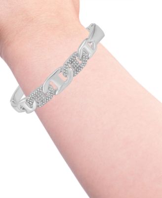 Glass Stone Chain Link Silver-Tone Bangle Bracelet (Also in Gold-Tone)