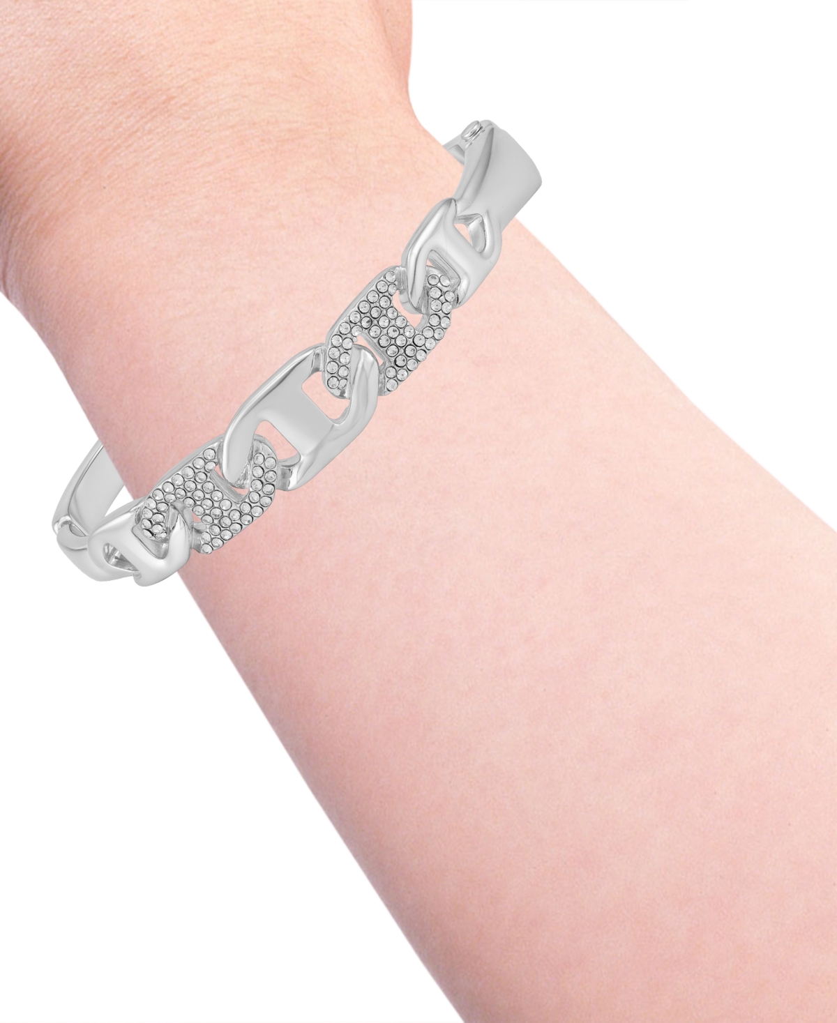 Guess Glass Stone Chain Link Silver-tone Bangle Bracelet (also In Gold-tone) In Silver