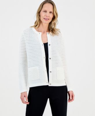 Women's Textured-Stitch Button-Front Cardigan, Regular & Petite
