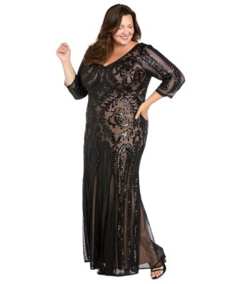 Plus Size Contrast Lining Beaded Dress