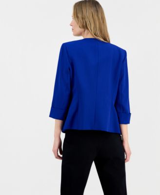 Women's Stretch Crepe Open-Front Roll-Sleeve Jacket, Regular & Petite