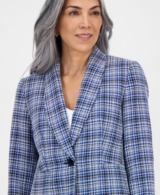 Women's Shawl-Collar Tweed Long-Sleeve Jacket 