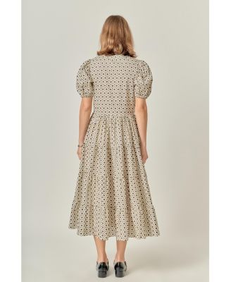 Women's Print Puff Sleeve Midi Dress