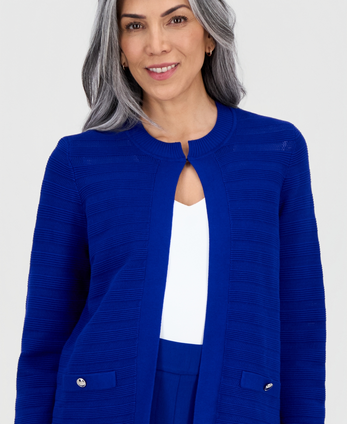 Kasper Women's Ottoman Stitch Long-Sleeve Cardigan