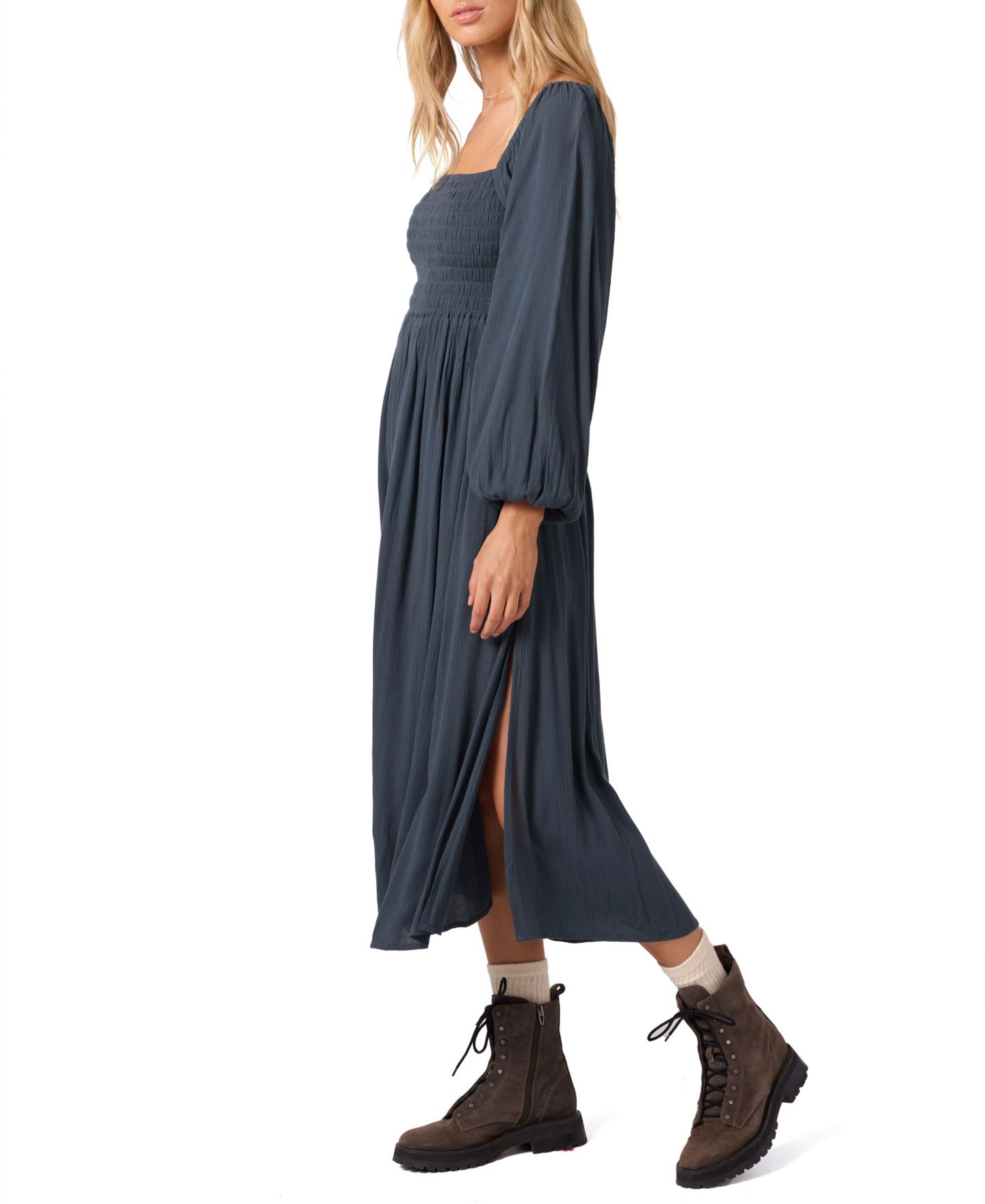 Женское платье O'Neill Gracyn Smocked Long Sleeve Midi, цвет: Сланцевый — фото 2