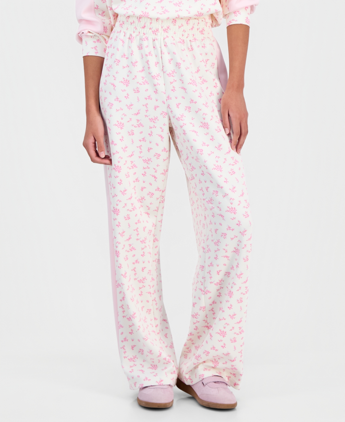 Tinseltown Juniors' Printed High-rise Side-stripe Scuba Pants In Pink