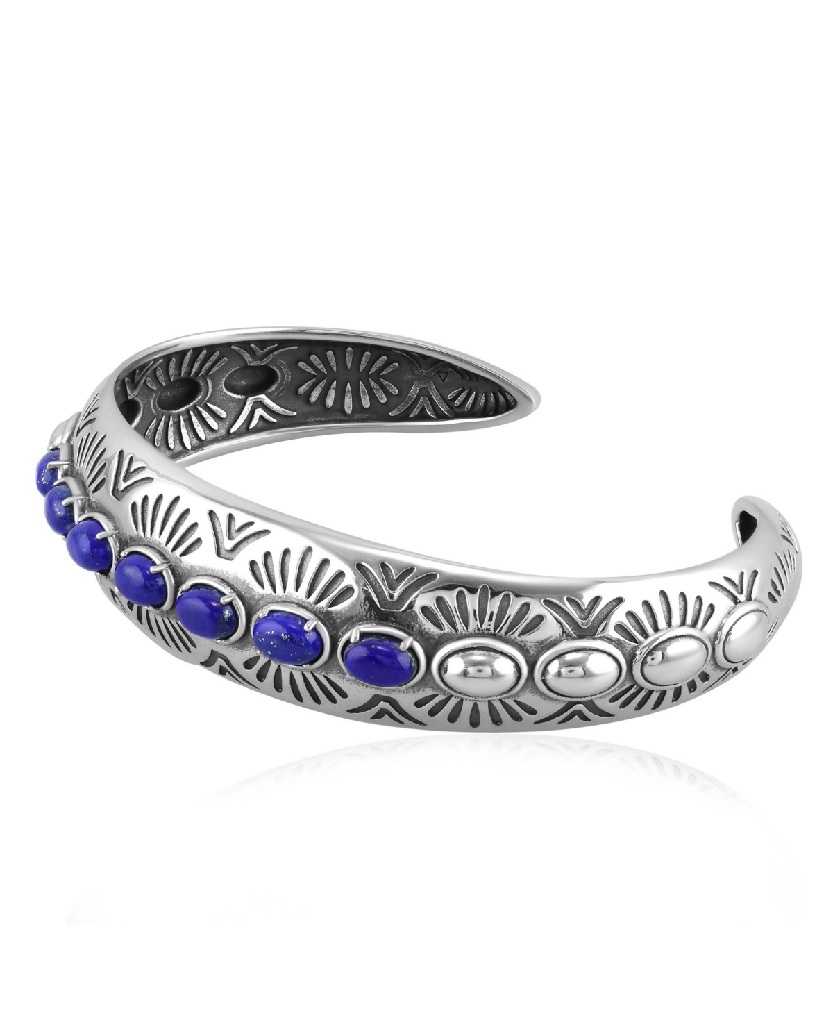 American West Jewelry Sterling Silver Lapis Gemstone Textured Cuff Bracelet