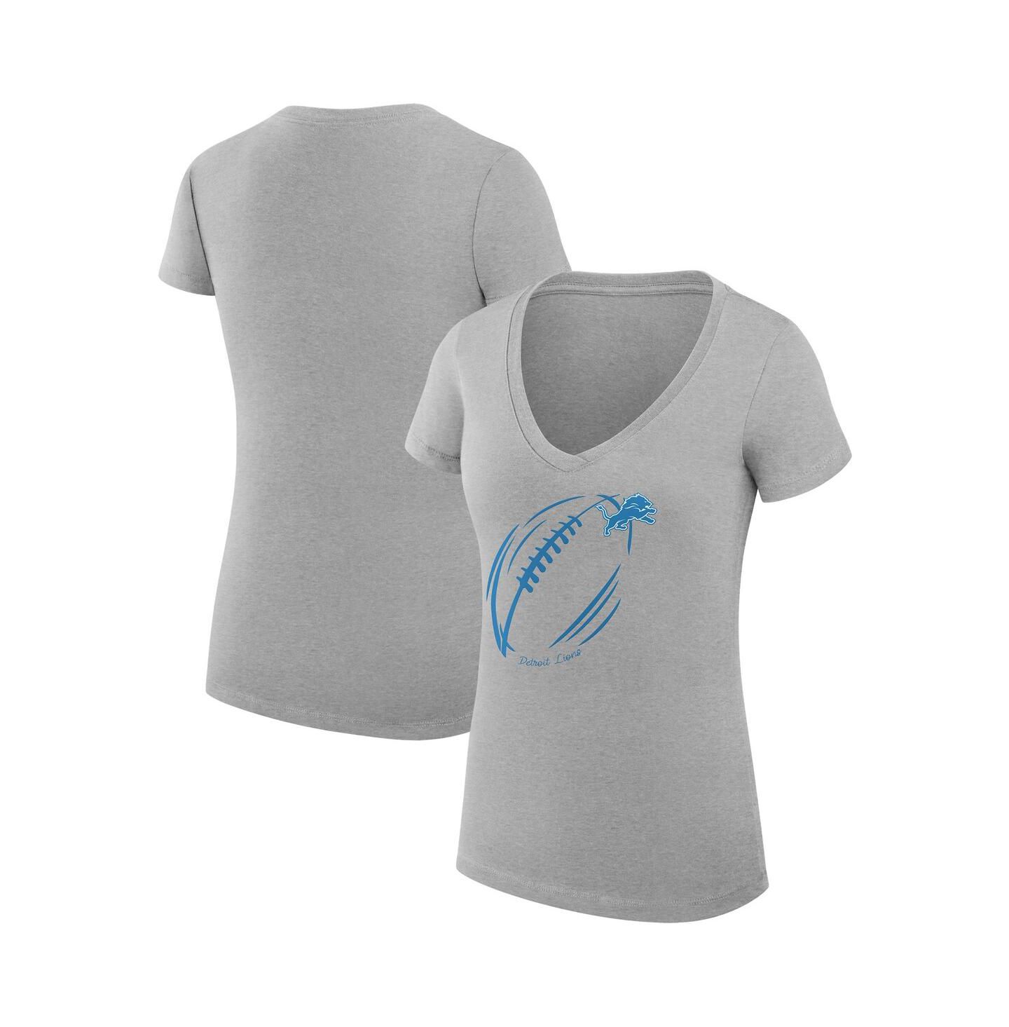Женская футболка G-III 4Her by Carl Banks Heather Gray Detroit Lions Super-Slim Fit Lightweight Subtle Football V-Neck — фото 1