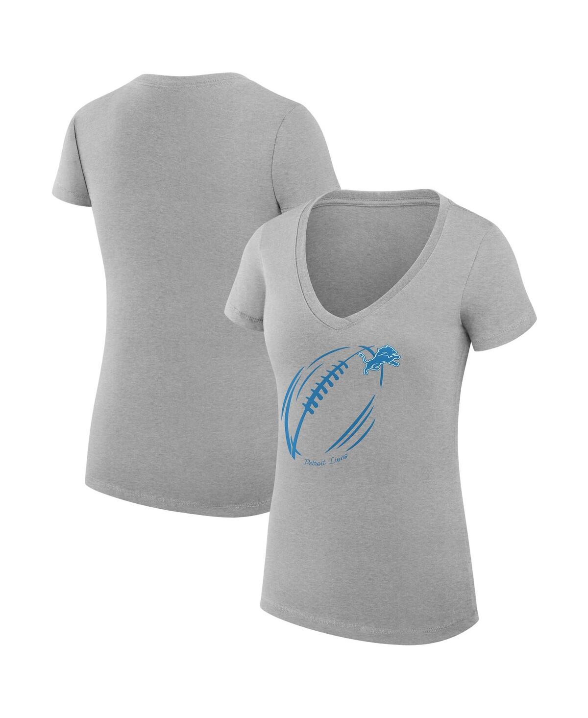G-iii 4her By Carl Banks Women's Heather Gray Detroit Lions Super-slim Fit Lightweight Subtle Football V-neck T-shirt In Gray