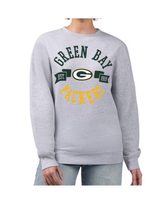 G-III 4Her by Carl Banks - Women's Heather Gray Green Bay Packers Large Team Graphic Fleece Pullover Sweatshirt