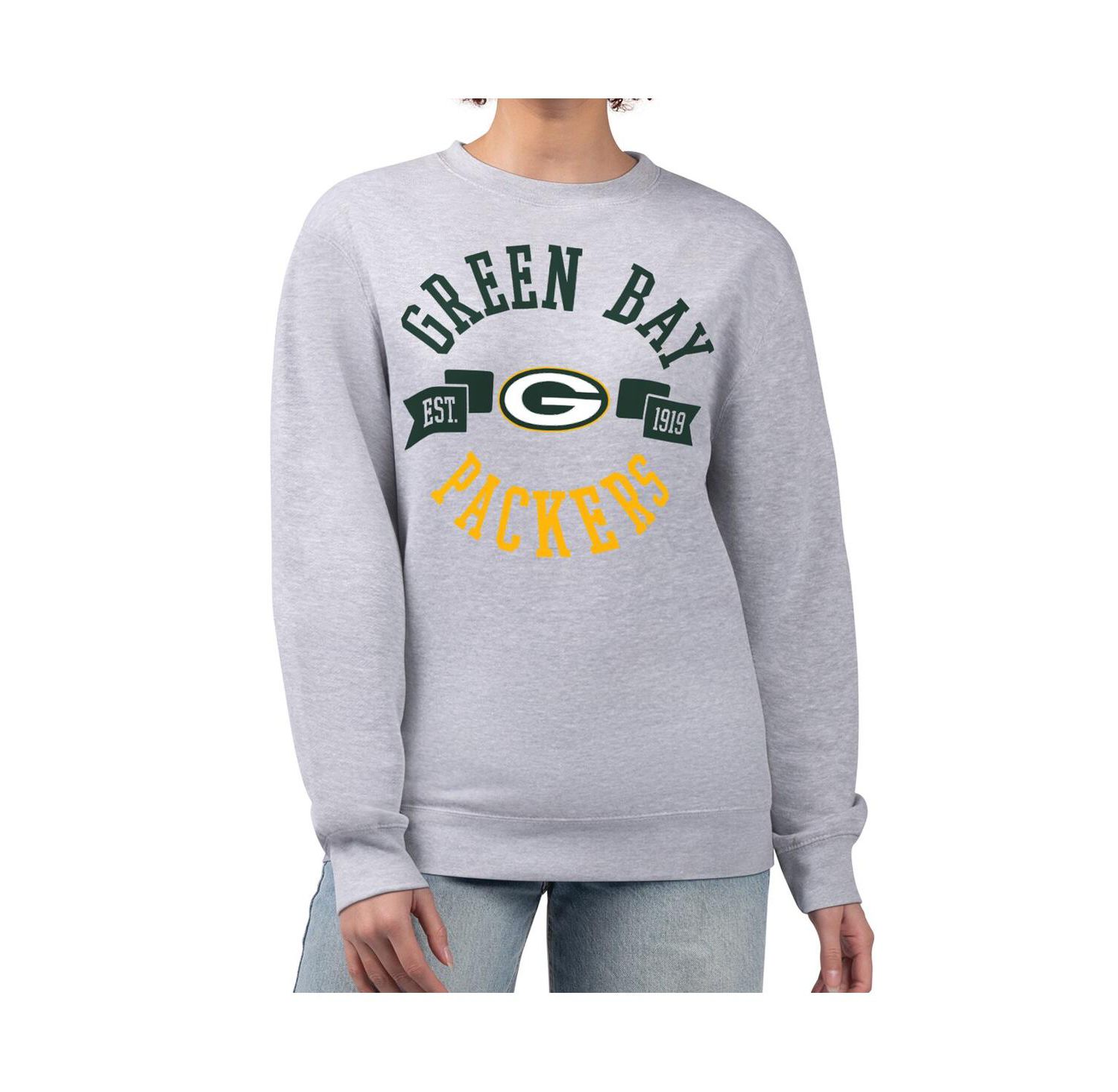 Women's Heather Gray Green Bay Packers Large Team Graphic Fleece Pullover Sweatshirt