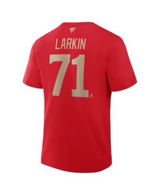 Men's Dylan Larkin Red Detroit Red Wings Captain's Patch Centennial Authentic Stack Name Number T-Shirt