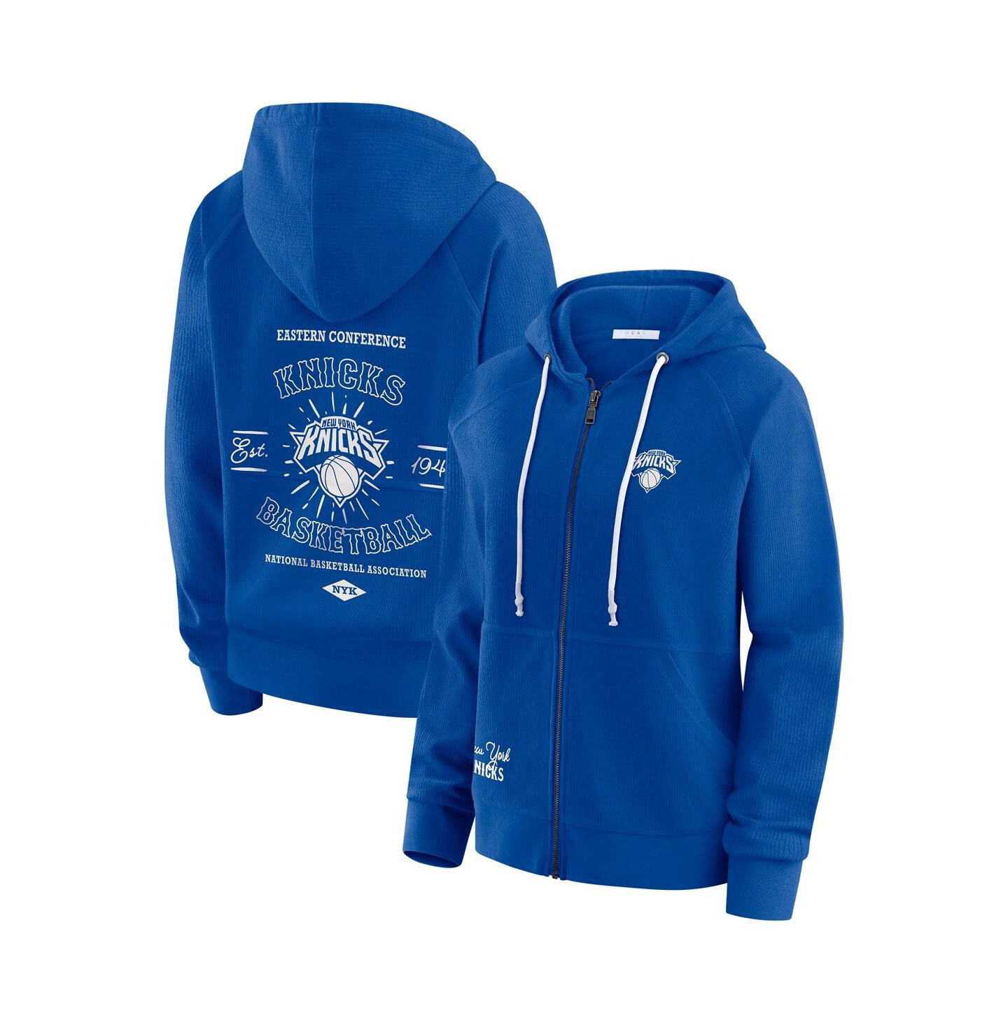 Женское худи WEAR by Erin Andrews Royal New York Knicks Vintage Full-Zip Raglan — фото 1