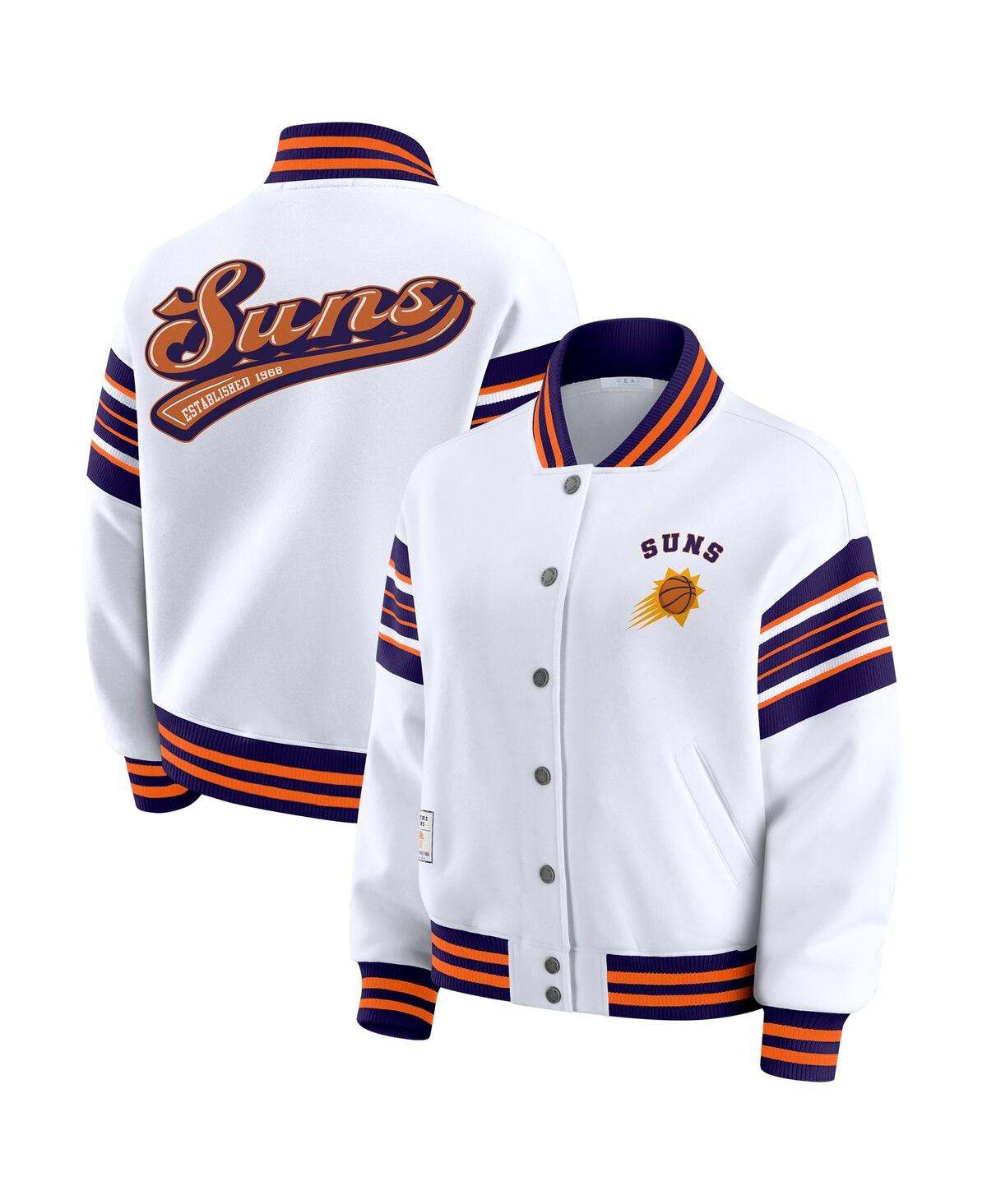 Wear By Erin Andrews Women's White Phoenix Suns Snap Front Fleece Sweatshirt In White