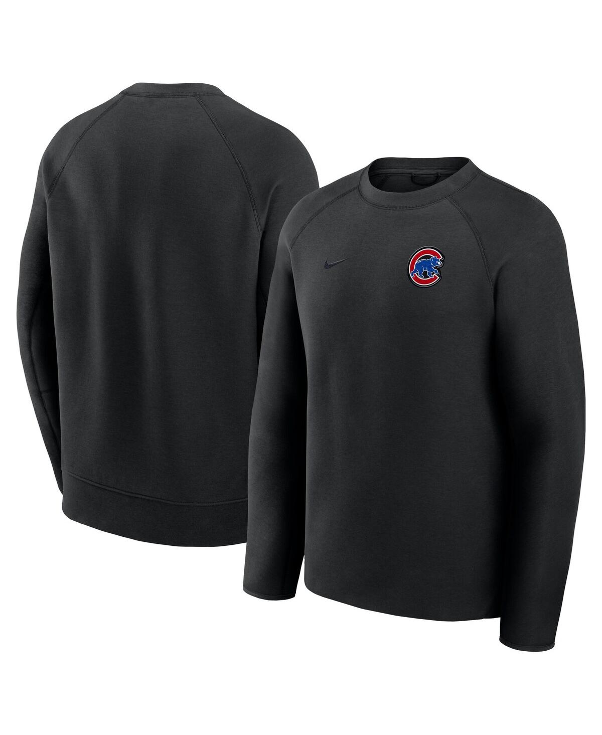 Nike Men's Black Chicago Cubs Tech Fleece Raglan Sweatshirt In Black