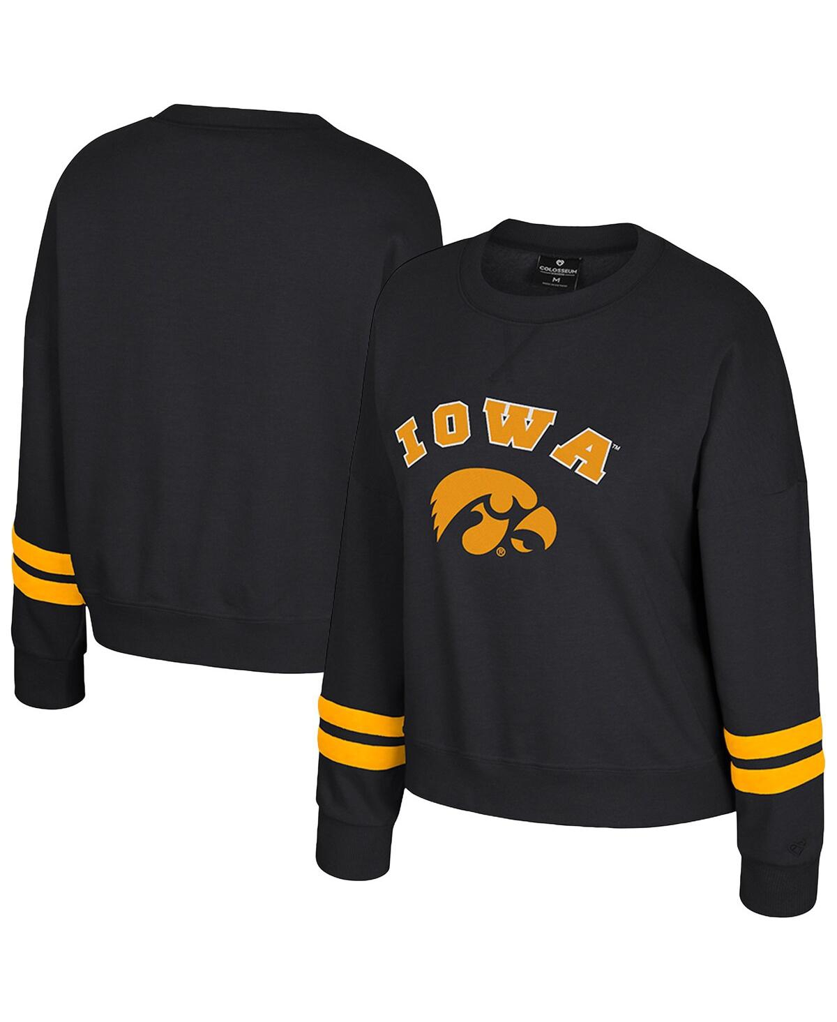 Colosseum Women's Black Iowa Hawkeyes Splashy Crewneck Fleece Sweatshirt