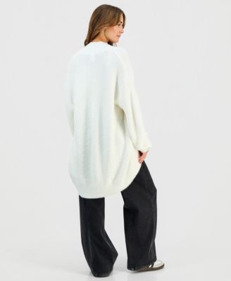 Juniors' Open-Front Eyelash Cardigan