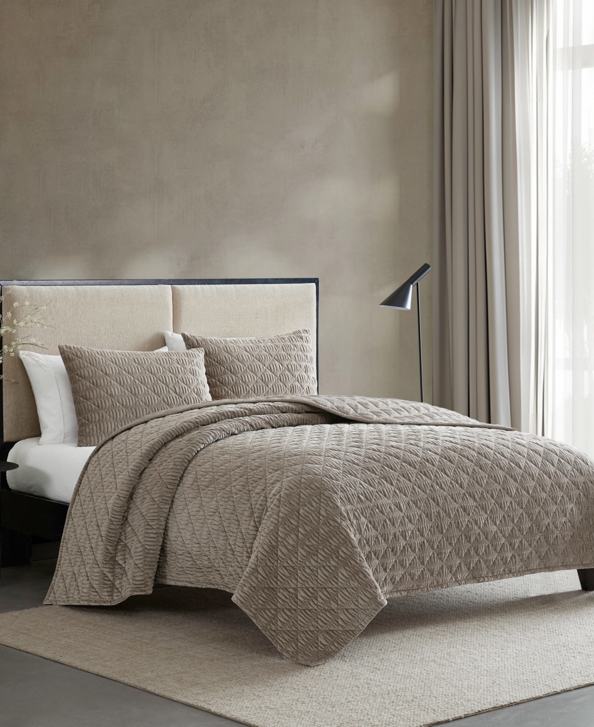 Vera Wang Solid Crushed Velvet 3-Pc. Quilt Set