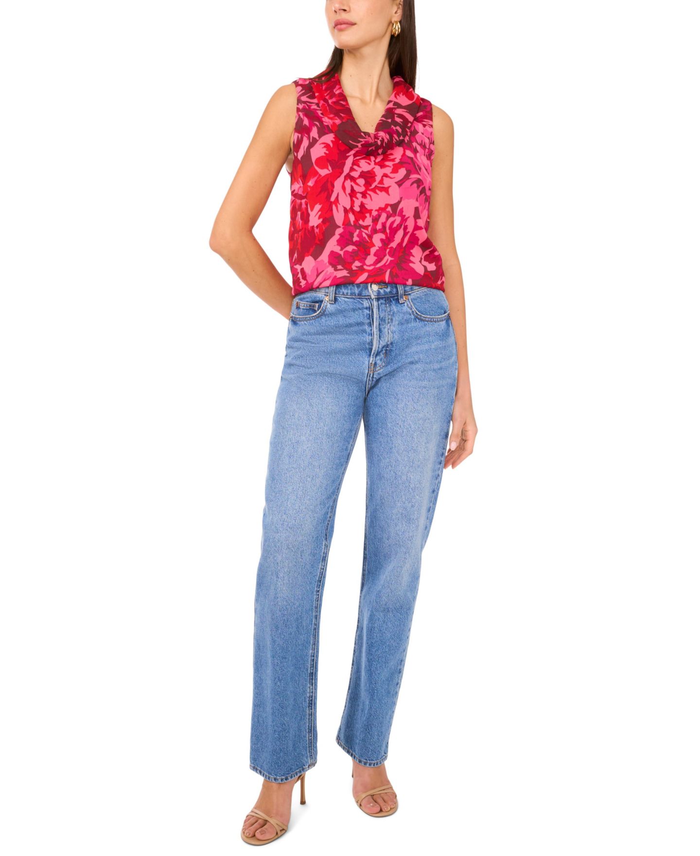 Женский топ Vince Camuto Floral Print Sleeveless, цвет: Мерло красный — фото 4