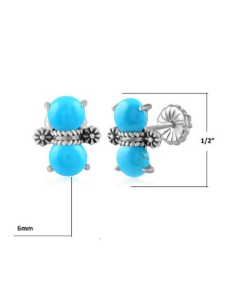 Sterling Silver Round Sleeping Beauty Turquoise Concha Stud Earrings