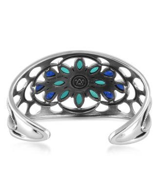 Sterling Silver Multi Gemstone Bold Cluster Cuff, Size Small