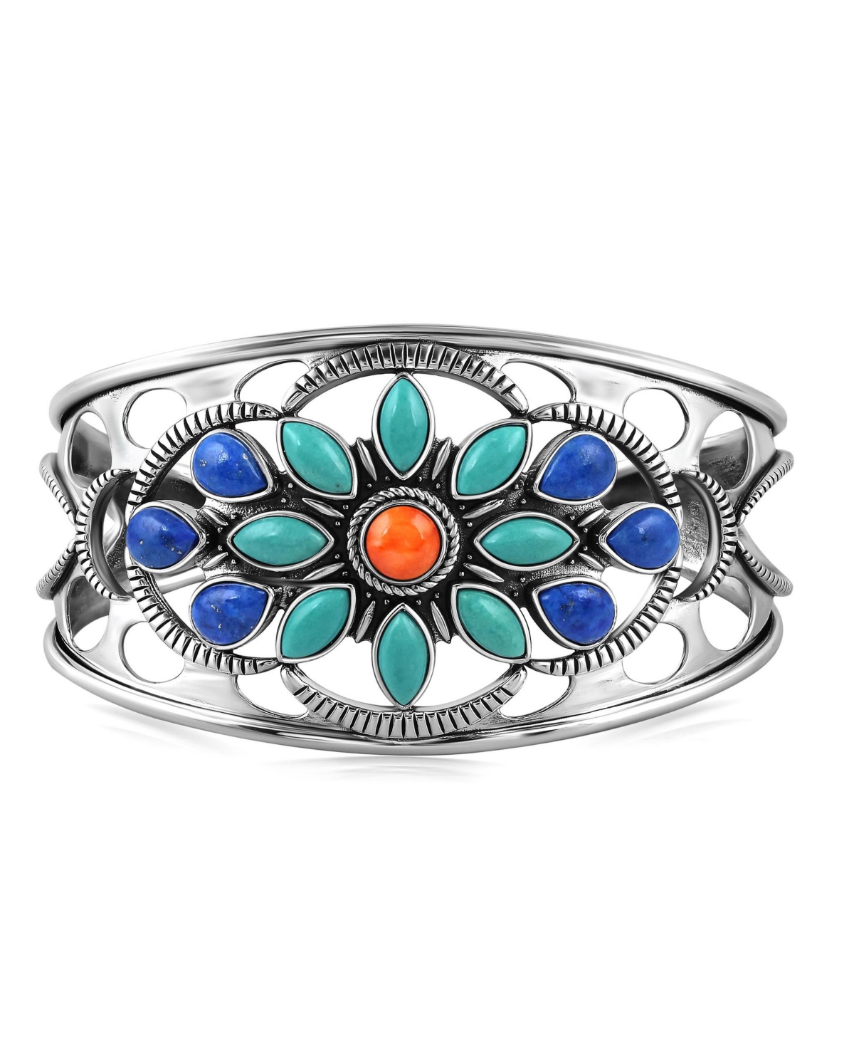 American West Jewelry Sterling Silver Multi Gemstone Bold Cluster Cuff