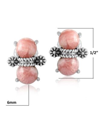 Sterling Silver Round Rhodochrosite Concha Stud Earrings