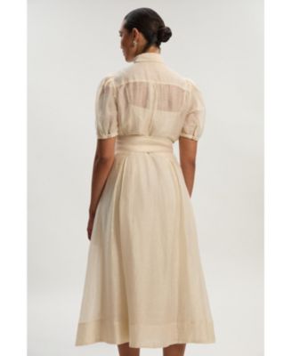 Women's Organdie Tie Neck Woven Midi Dress