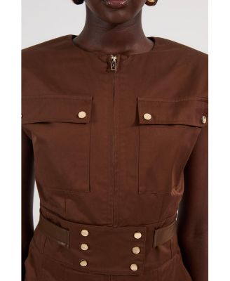 Women's Cotton & Faux Leather Utility Jumpsuit