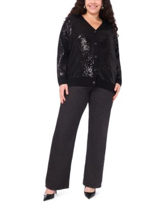 Plus Size Sequined V-Neck Cardigan Sweater